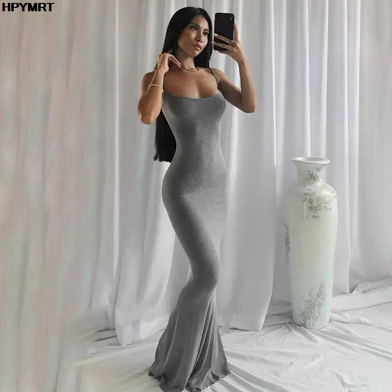 Serena Backless Satin Maxi Dress – Elegant Floor-Length Bodycon Slip