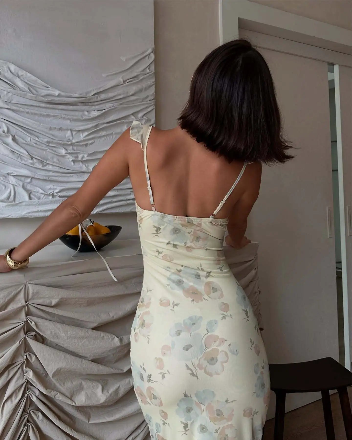 Cryptographic Elegant Plunging Neck Floral Maxi Dress - Fairycore Backless Summer Vacation Aesthetic Sun Dress