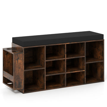 Shoe Storage Bench with Umbrella Stand 10-Cubby Entryway Shoe Rack Organizer