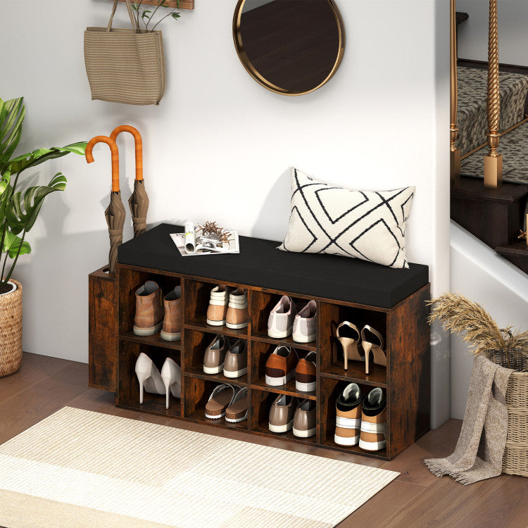 Shoe Storage Bench with Umbrella Stand 10-Cubby Entryway Shoe Rack Organizer
