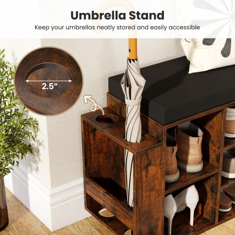 Shoe Storage Bench with Umbrella Stand 10-Cubby Entryway Shoe Rack Organizer