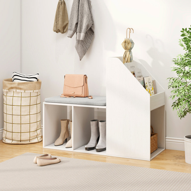 Shoe Storage Bench with Removable Seat Cushion and 6 Storage Compartments