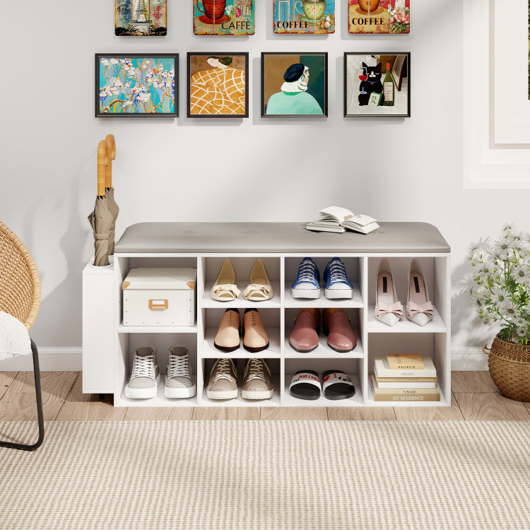 Shoe Storage Bench with Umbrella Stand and Adjustable Shelf