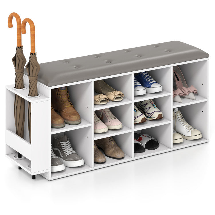 Shoe Storage Bench with Umbrella Stand and Adjustable Shelf