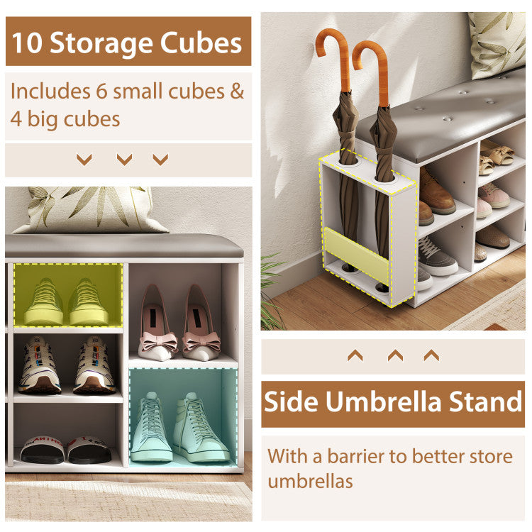 Shoe Storage Bench with Umbrella Stand and Adjustable Shelf