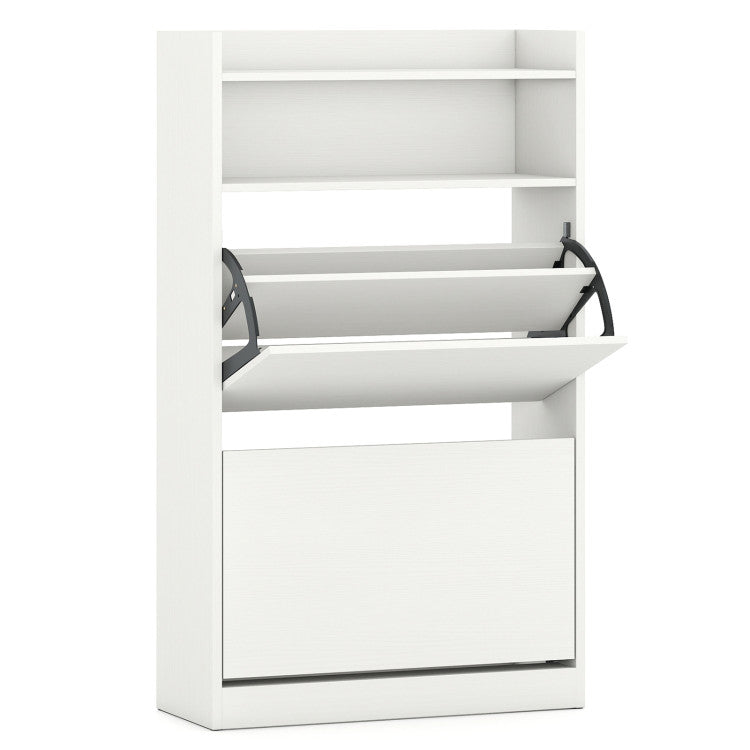 Shoe Storage Cabinet Hidden Shoe Rack with 2 Flip Drawers Adjustable and Removable Shelves