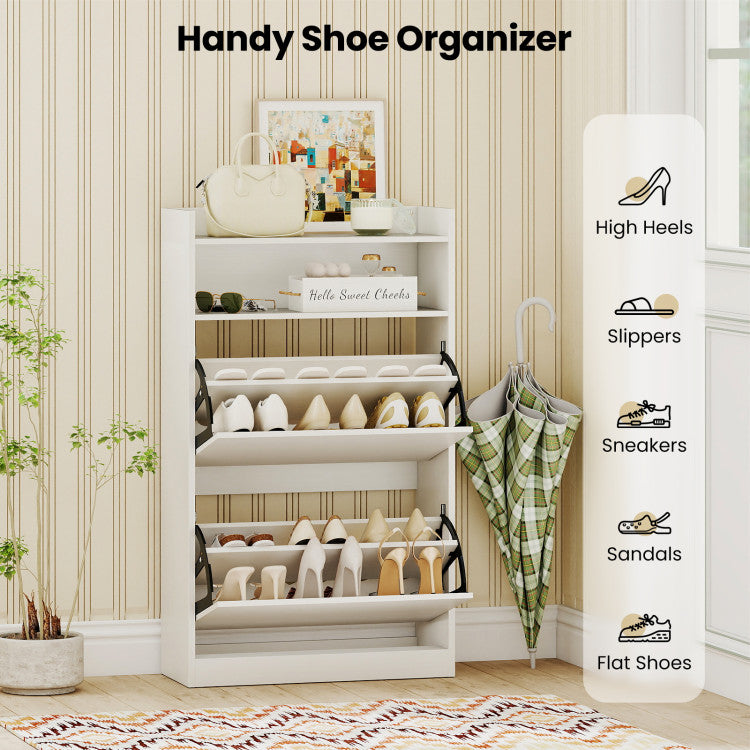 Shoe Storage Cabinet Hidden Shoe Rack with 2 Flip Drawers Adjustable and Removable Shelves