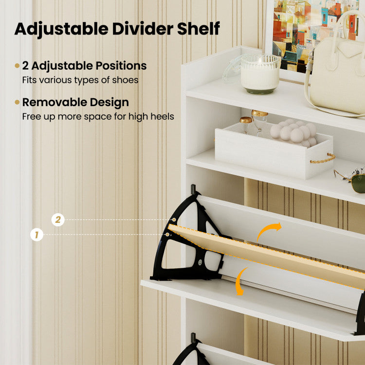 Shoe Storage Cabinet Hidden Shoe Rack with 2 Flip Drawers Adjustable and Removable Shelves