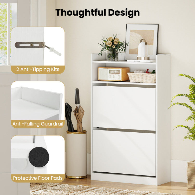 Shoe Storage Cabinet Hidden Shoe Rack with 2 Flip Drawers Adjustable and Removable Shelves