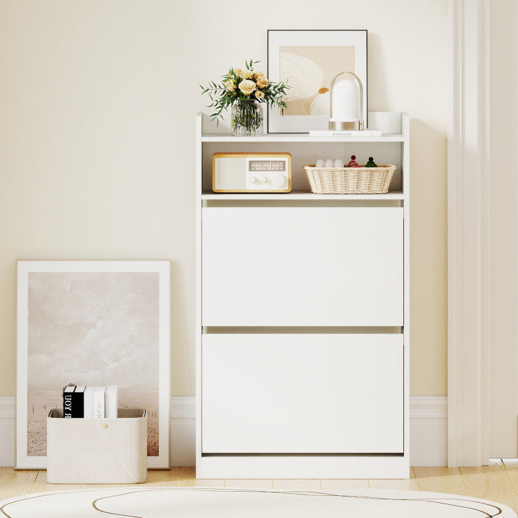 Shoe Storage Cabinet Hidden Shoe Rack with 2 Flip Drawers Adjustable and Removable Shelves