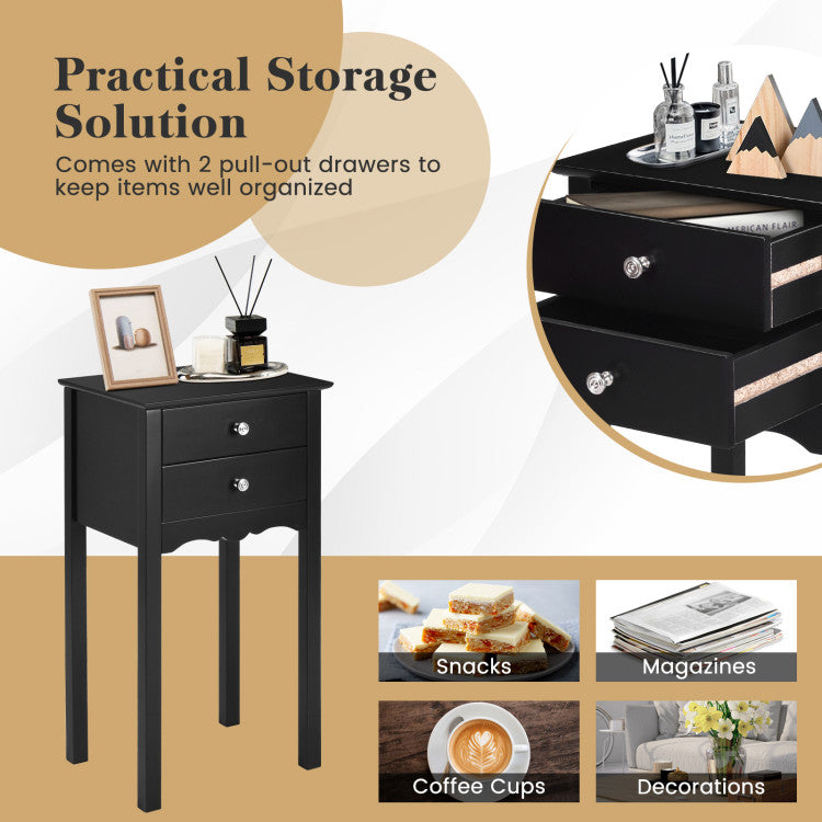 Practical Sturdy Vintage Side End Table with 2 Storage Drawers