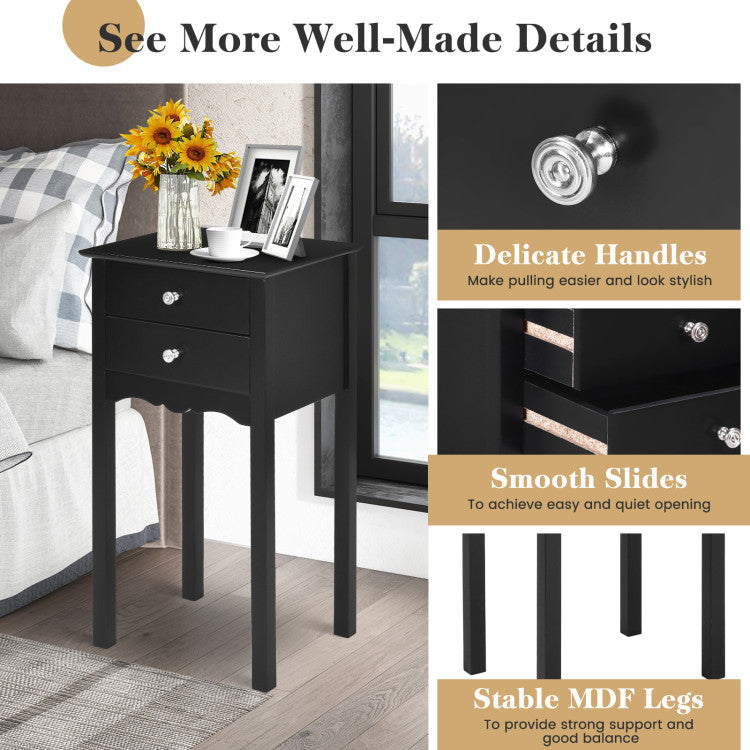 Practical Sturdy Vintage Side End Table with 2 Storage Drawers