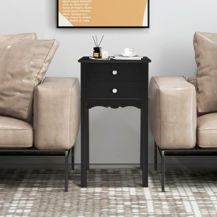 Practical Sturdy Vintage Side End Table with 2 Storage Drawers