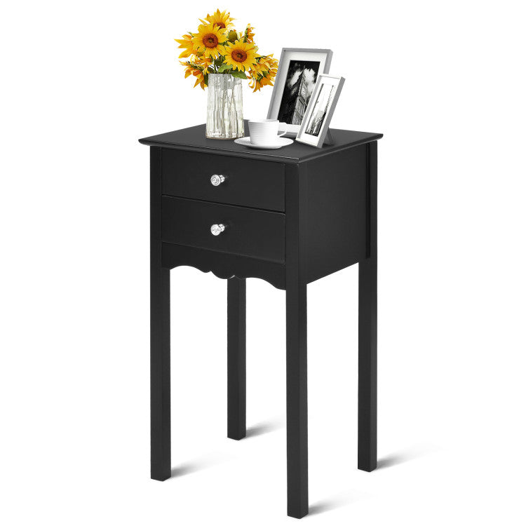 Practical Sturdy Vintage Side End Table with 2 Storage Drawers