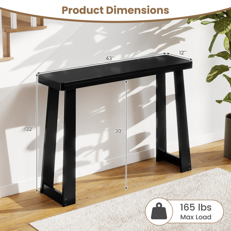 Solid Rubber Wood Console Table 43inch Narrow Entryway Table with Thick Tabletop and Stable Base