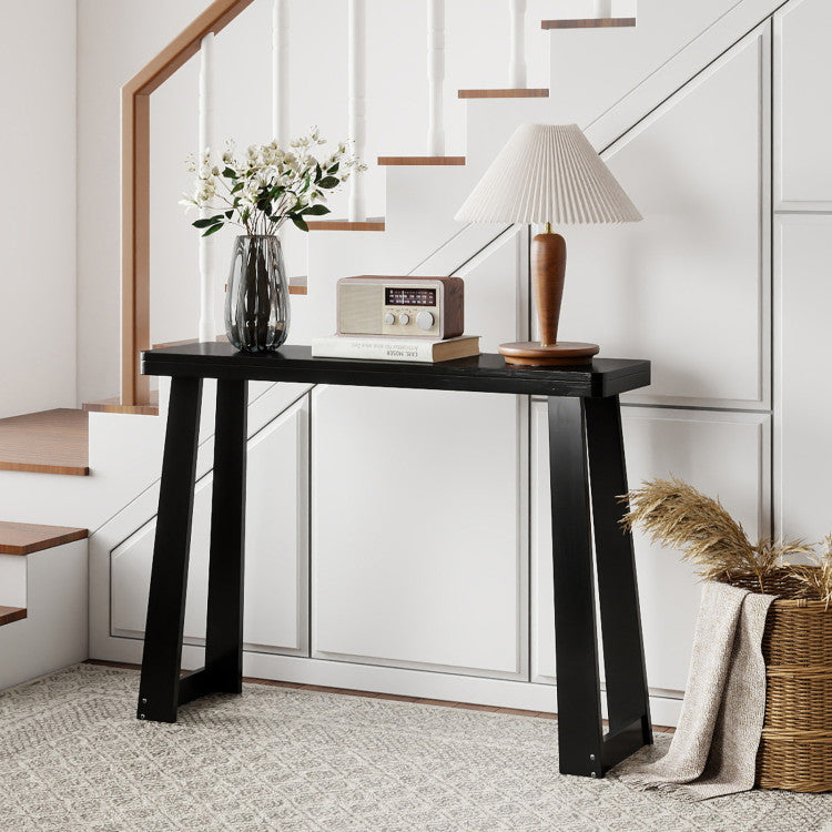 Solid Rubber Wood Console Table 43inch Narrow Entryway Table with Thick Tabletop and Stable Base