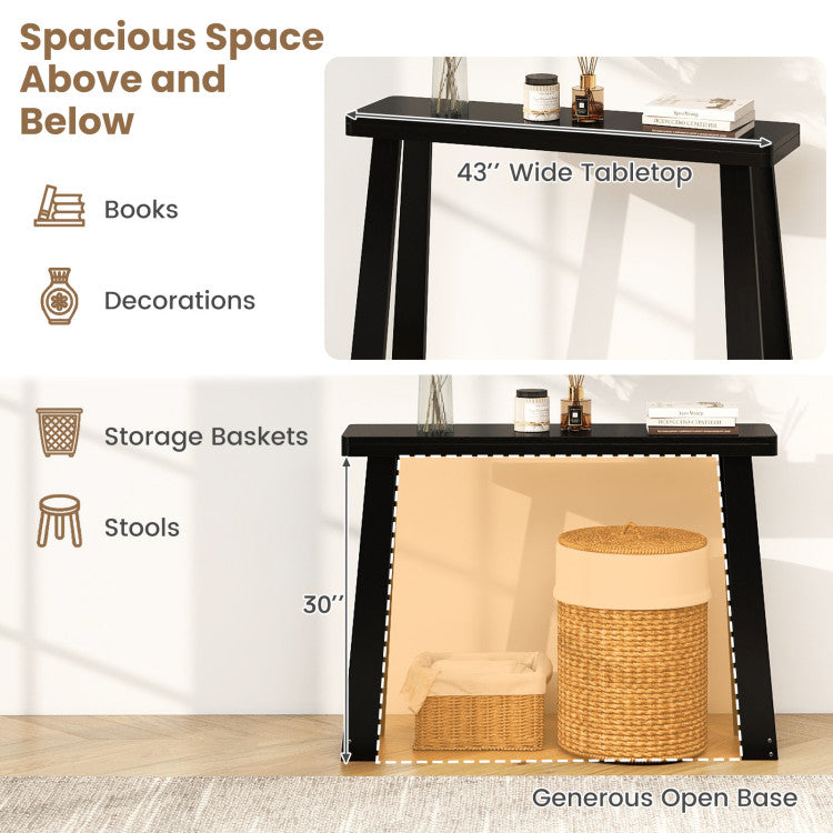 Solid Rubber Wood Console Table 43inch Narrow Entryway Table with Thick Tabletop and Stable Base