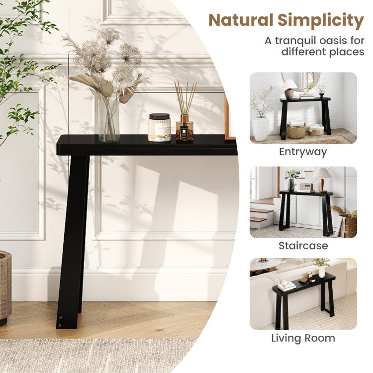 Solid Rubber Wood Console Table 43inch Narrow Entryway Table with Thick Tabletop and Stable Base