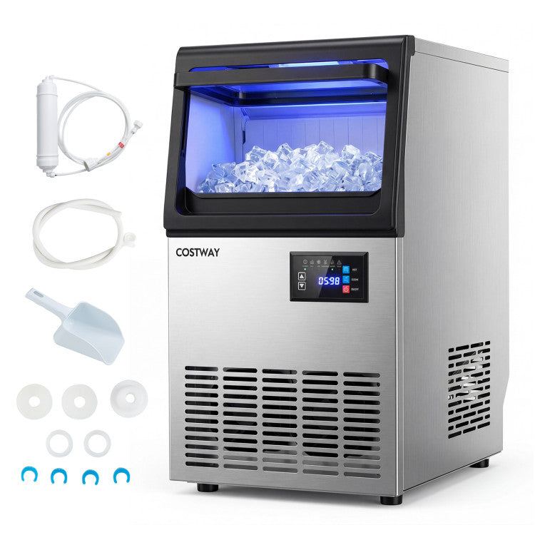 Stainless Steel Spary Ice Maker with 30 LBS Storage Capacity and 80 LBS Per Day