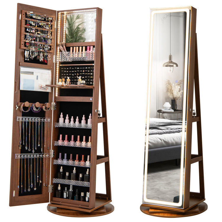 Standing Jewelry Cabinet with Adjustable LED Lights