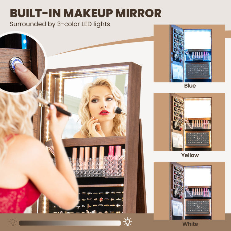 Standing Jewelry Cabinet with Adjustable LED Lights
