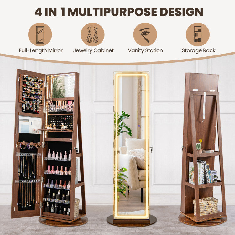 Standing Jewelry Cabinet with Adjustable LED Lights