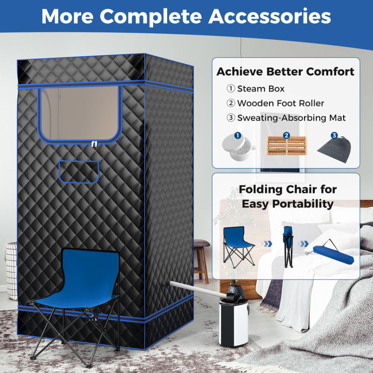 Portable Steam Sauna with 3L Steam Generator Remote Control and Foldable Chair for Home