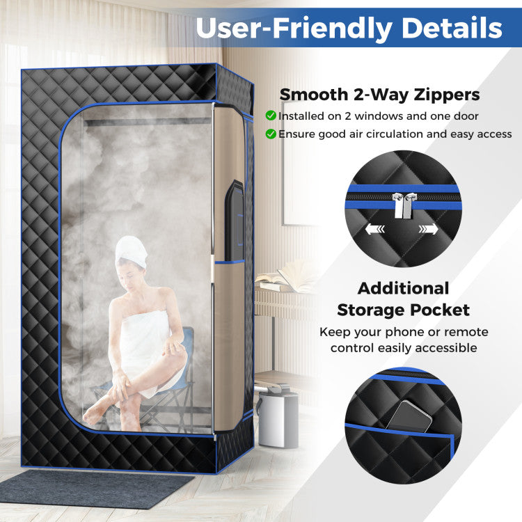 Portable Steam Sauna with 3L Steam Generator Remote Control and Foldable Chair for Home