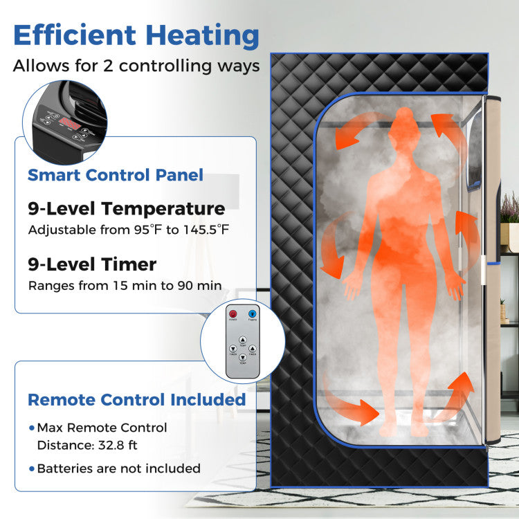 Portable Steam Sauna with 3L Steam Generator Remote Control and Foldable Chair for Home