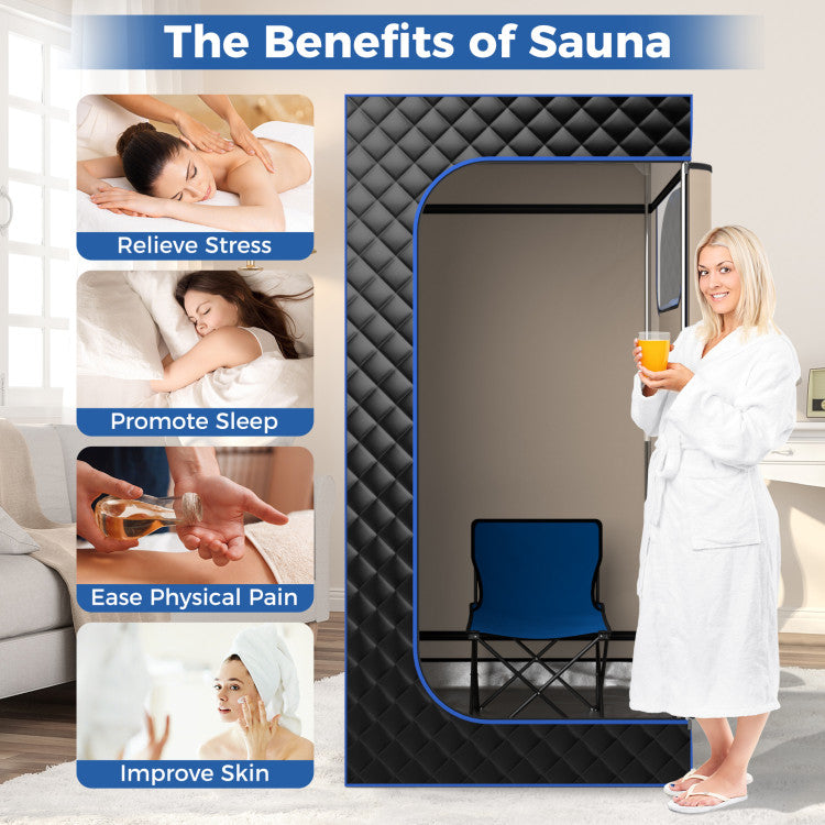 Portable Steam Sauna with 3L Steam Generator Remote Control and Foldable Chair for Home