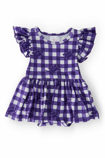 TCU Plaid Frog S/S Flutter Twirl Bodysuit