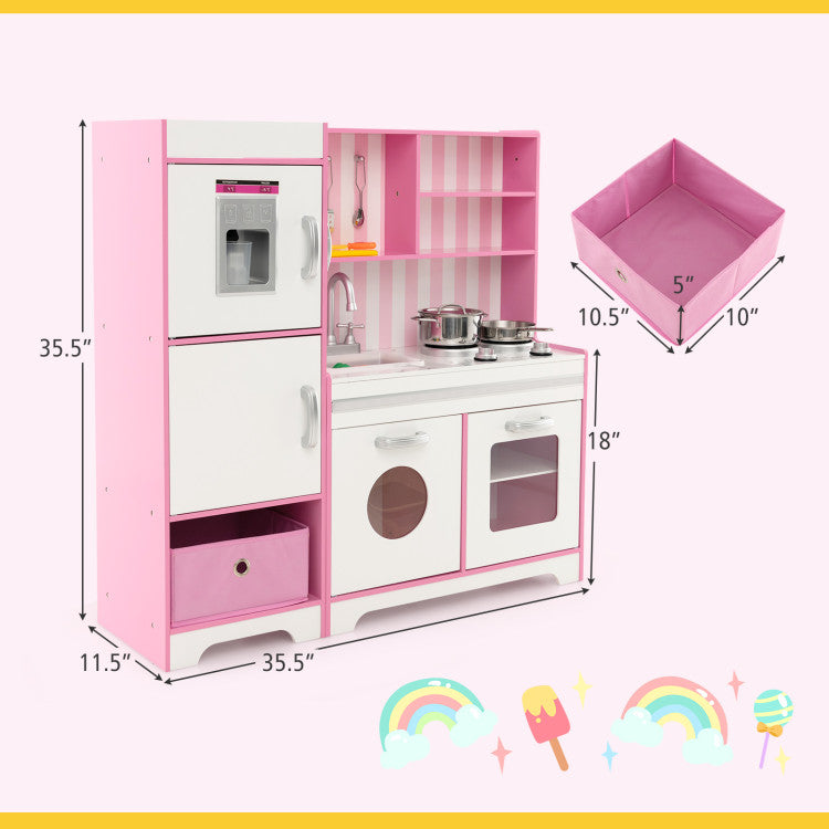 Kids Kitchen Playset Wooden Toy with Adjustable LED Lights and Washing Machine