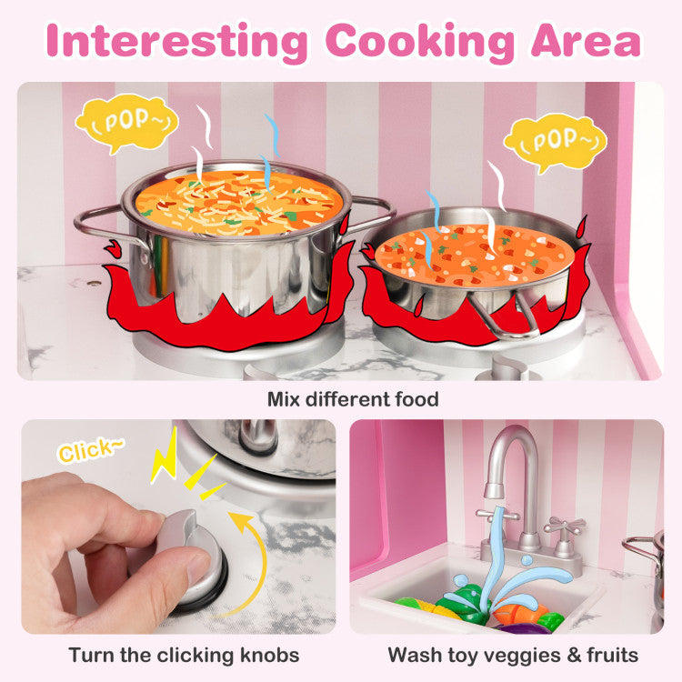 Kids Kitchen Playset Wooden Toy with Adjustable LED Lights and Washing Machine