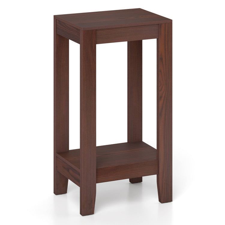 2-Tier Nightstand End Side Wooden Legs Table for Bedroom
