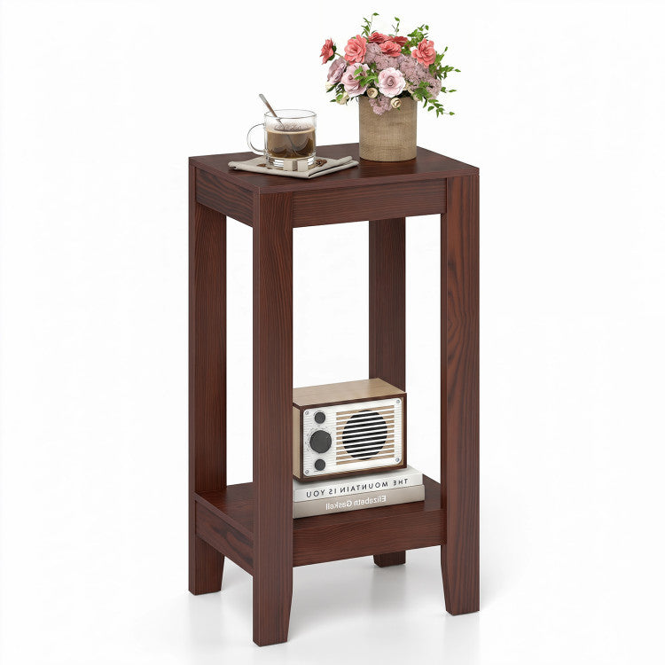 2-Tier Nightstand End Side Wooden Legs Table for Bedroom