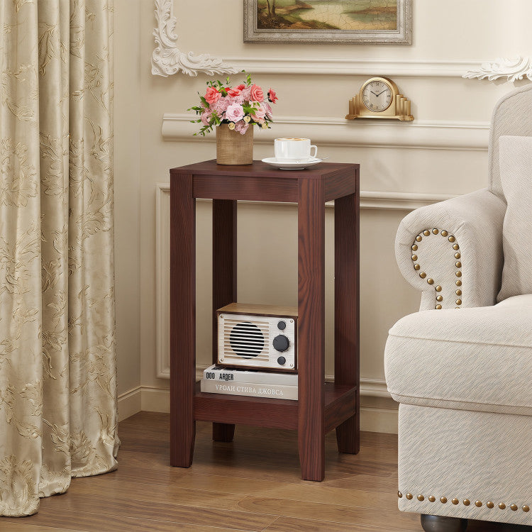 2-Tier Nightstand End Side Wooden Legs Table for Bedroom