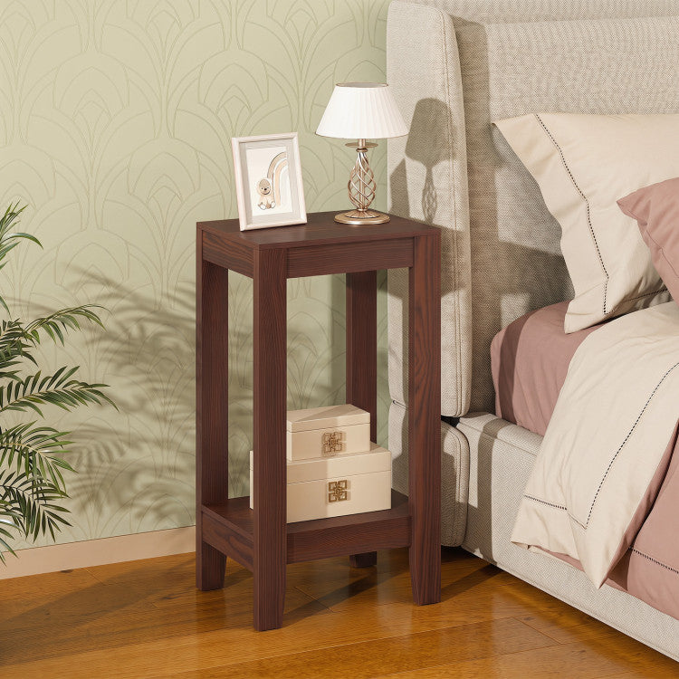 2-Tier Nightstand End Side Wooden Legs Table for Bedroom