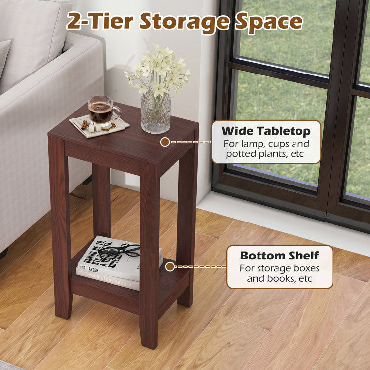 2-Tier Nightstand End Side Wooden Legs Table for Bedroom