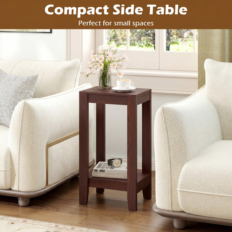 2-Tier Nightstand End Side Wooden Legs Table for Bedroom