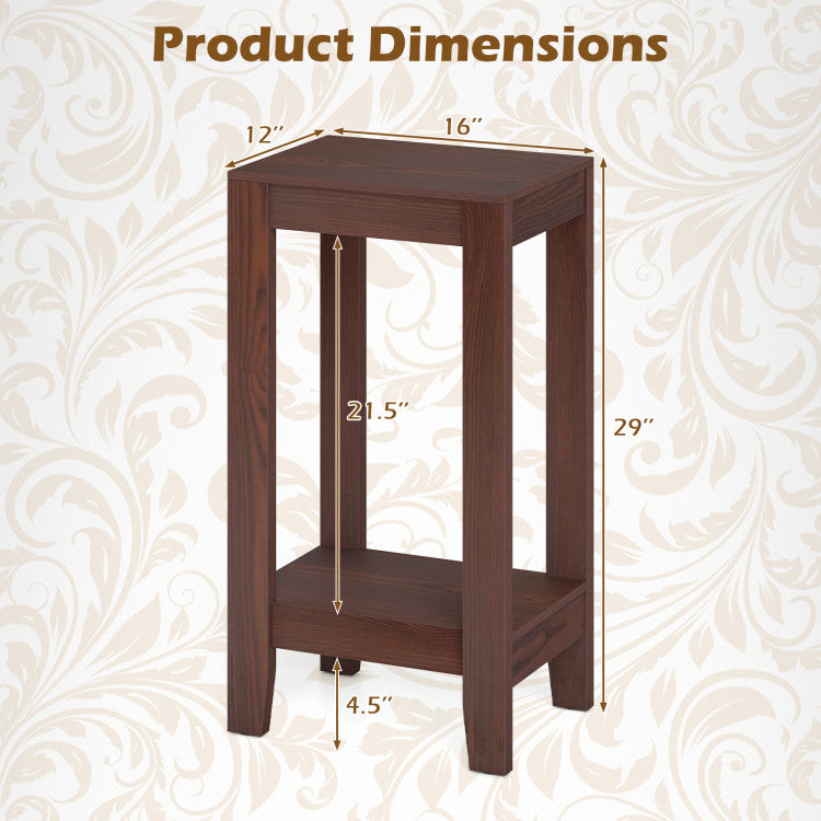2-Tier Nightstand End Side Wooden Legs Table for Bedroom