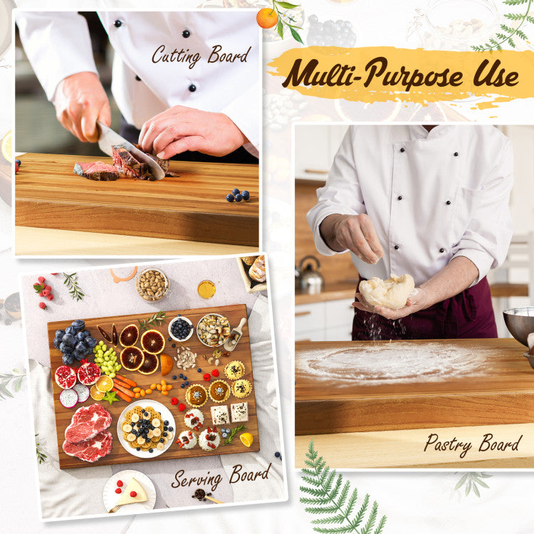 Teak Wood Cutting Board Extra Large 24 Inch Reversible Cutting Board with Handle