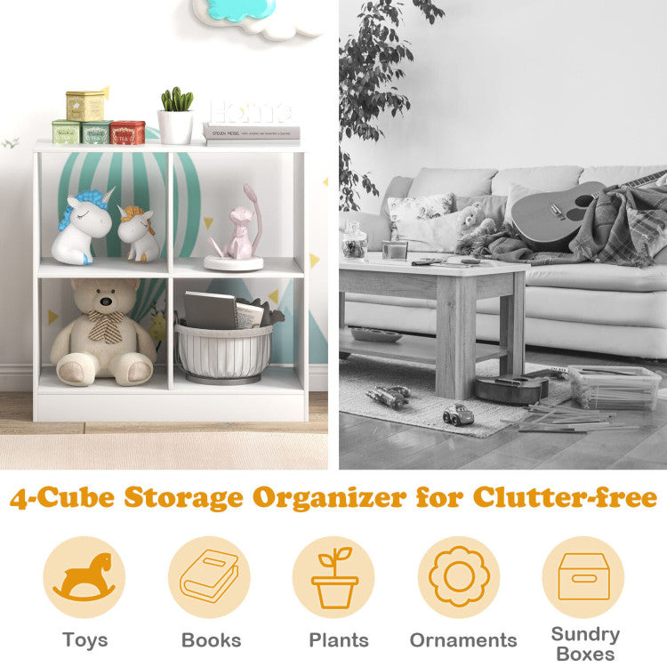 4-Cube Kids Bookcase Freestanding with Open Shelves