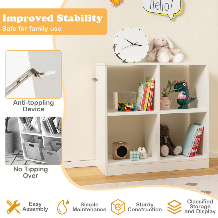 4-Cube Kids Bookcase Freestanding with Open Shelves