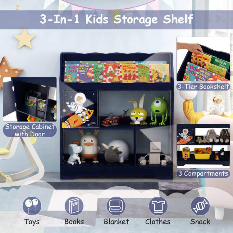 Kids Toy Storage Organizer with Book Shelf and Storage Cabinet