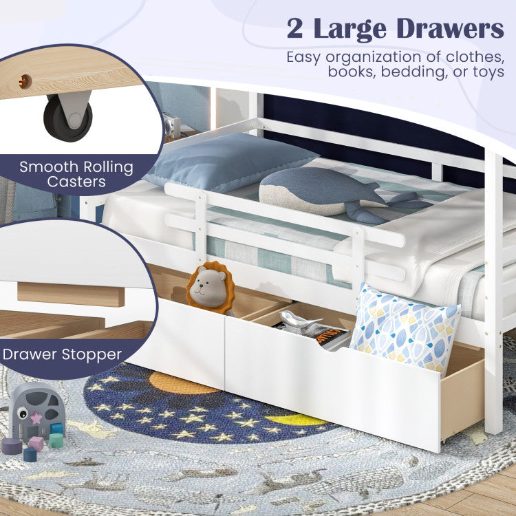 Twin House Bed with Tent and 2 Storage Drawers for Kids