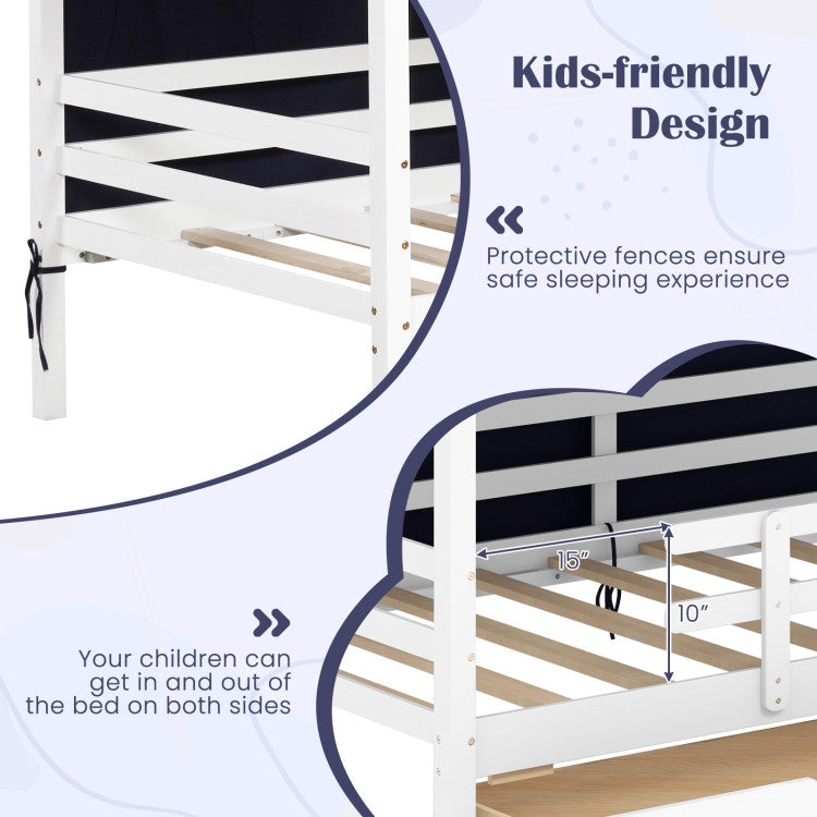 Twin House Bed with Tent and 2 Storage Drawers for Kids
