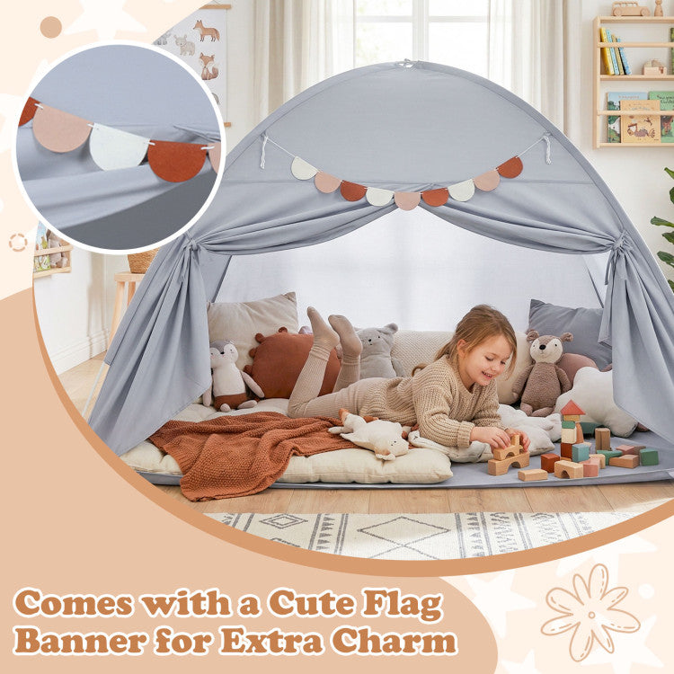 Twin Size Indoor Canopy Tent for Kids with 2 Window and Suits 3+