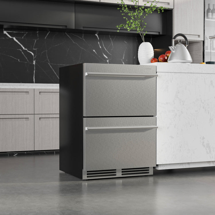24 Inch Under Counter Dual Drawer Fridge with 37℉-64℉ Temperature Range