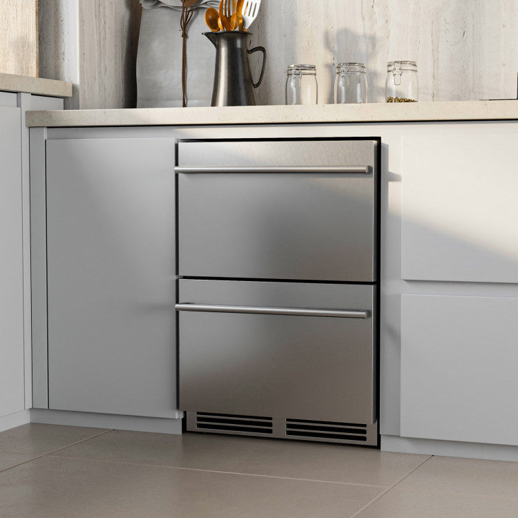 24 Inch Under Counter Dual Drawer Fridge with 37℉-64℉ Temperature Range