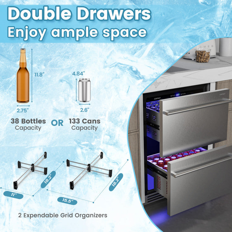 24 Inch Under Counter Dual Drawer Fridge with 37℉-64℉ Temperature Range